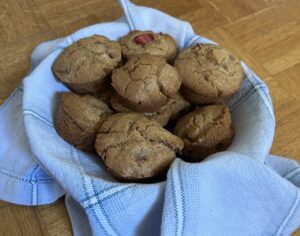 a basket full of muffins